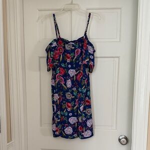 Blue Rain Navy Floral Off-Shoulder Mini Dress with Pink & Red Blooms